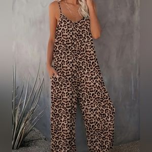 Leopard Print Wide Leg Jumpsuit Size XL